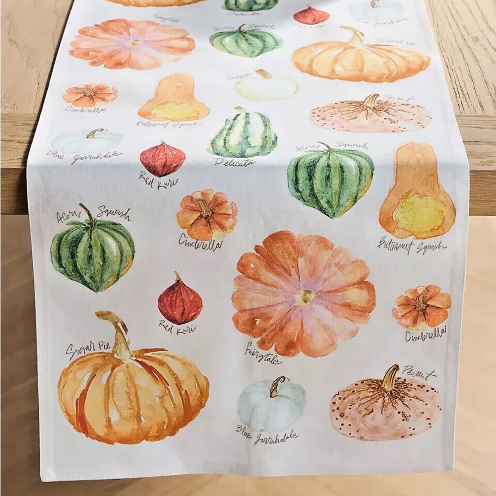 Anthropologie Table Runner - Varieties of Pumpkins.